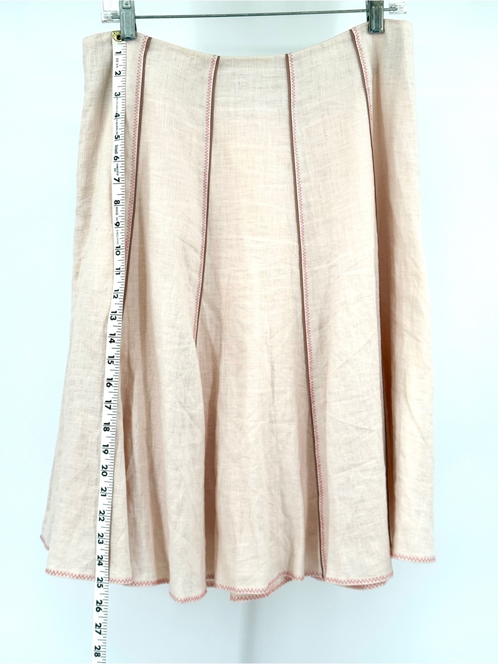 Boden soft pink Linen full flared Skirt with dark Pink Contrast Stitching - Picture 3 of 6